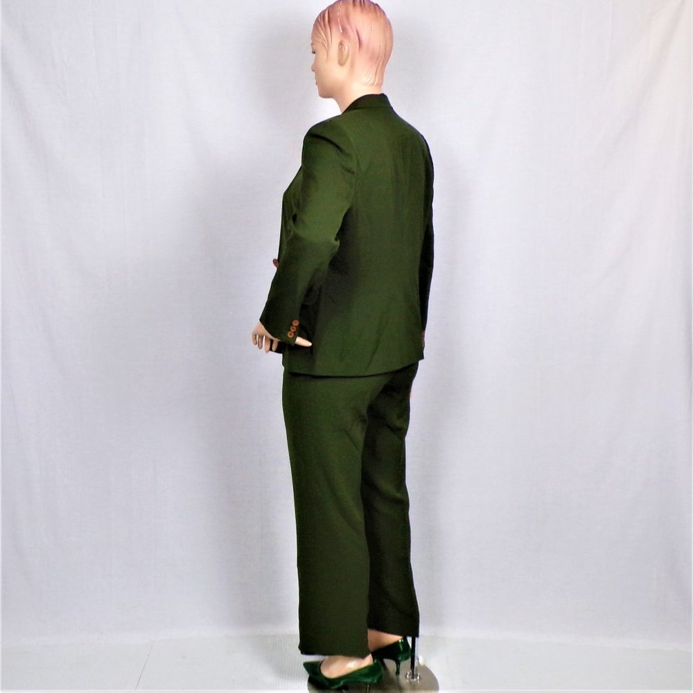 SILK! JOSEPHINE CHAUS size 14 hunter-green 2-piece pant suit 100% silk outer - Picture 6 of 13